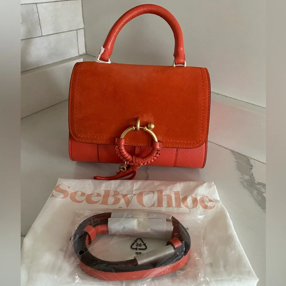 🆕 SEE BY CHLOE JOAN MINI CROSSBODY BAG FLAP TOP HANDLE GIPSY ORANGE LEATHER - Picture 9 of 16